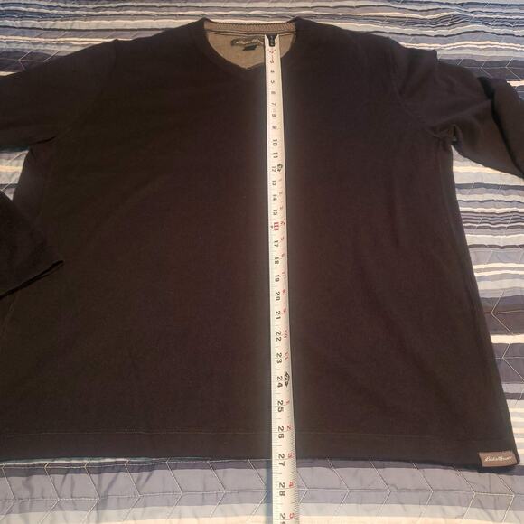 Eddie Bauer Size L Black Cotton Wool Long Sleeve V-Neck Pullover Casual Preppy - Picture 7 of 8